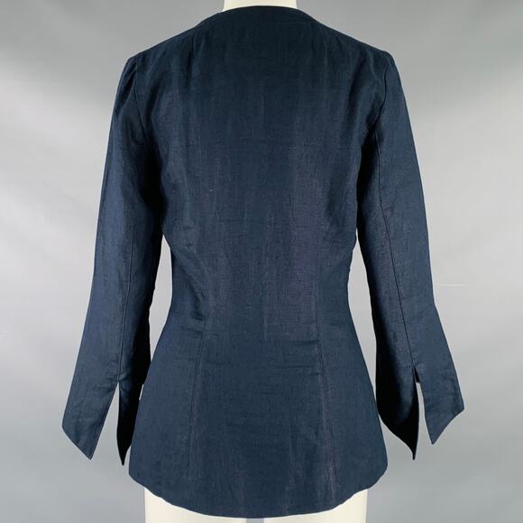 SUKSEE Size S Navy Linen Flared Sleeves Zip Up Jacket - Picture 3 of 4